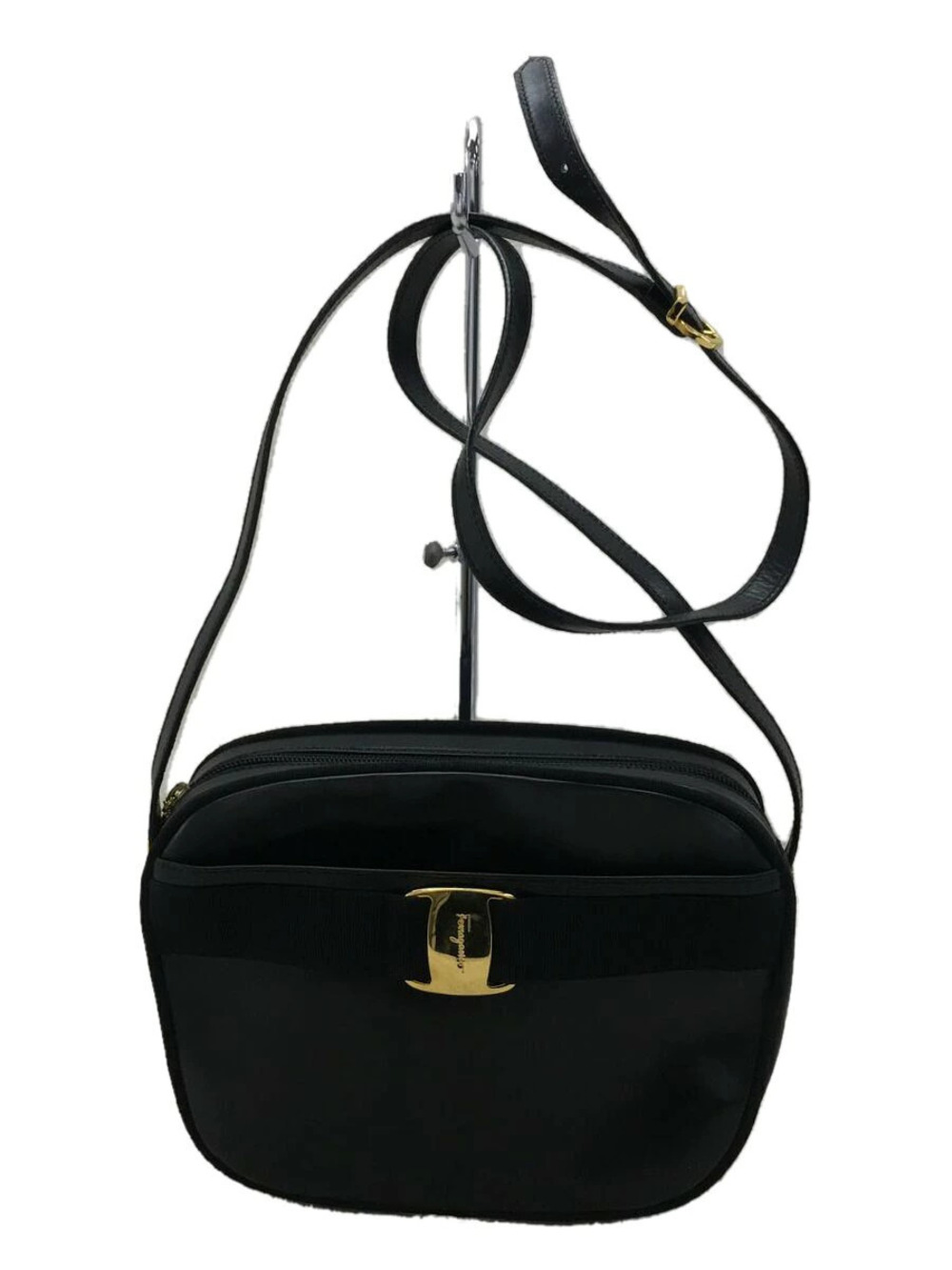 Salvatore Ferragamo Vara Ribbon Shoulder Bag Leather Black